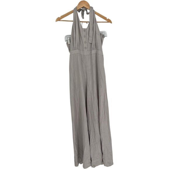 Avec Les Filles Pants - Avec Les Filles Halter Neck Jumpsuit Women's Size Large Mineral Gray Linen Blend